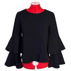 Eri + Ali Anthropologie Black Double Tiered Bell Sleeve Top Size Small